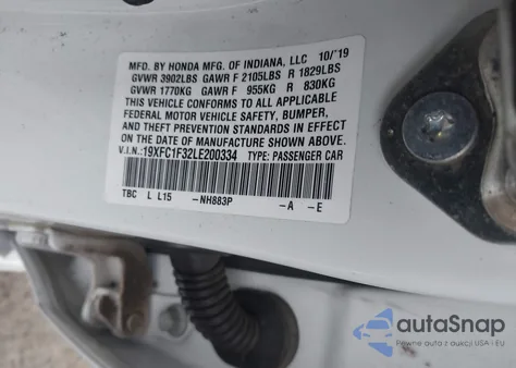 2020 Honda Civic Ex from USA, damaged, VIN 19XFC1F32LE200334